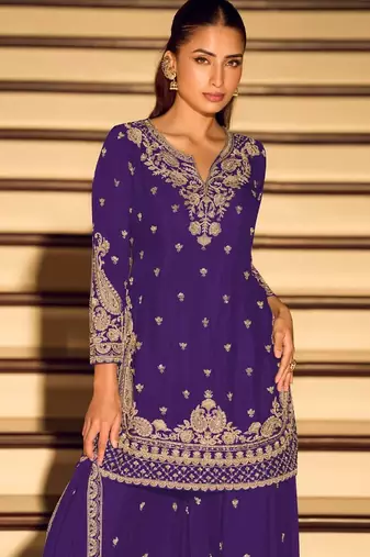 Violet chinon free size stitched suit with embroidery beats 