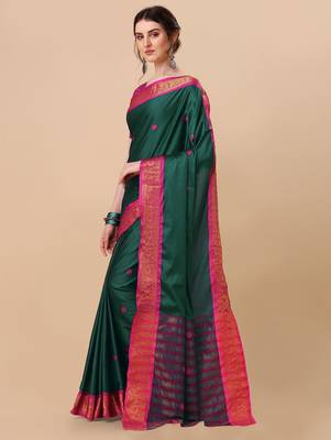 Green pure cotton woven zari work saree with blouse 4