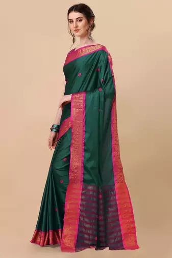 Green pure cotton woven zari work saree with blouse