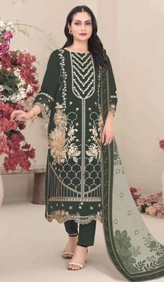 Mehendi fox georgette suit with embroidered khatli  1