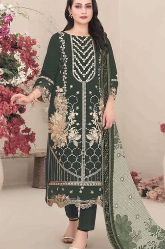 Mehendi fox georgette semi stitched suit with embroidery & khatli work