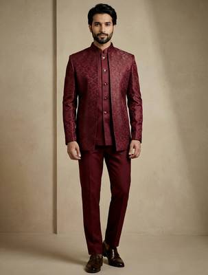 Dark maroon premium designer festive wear indo western set 1