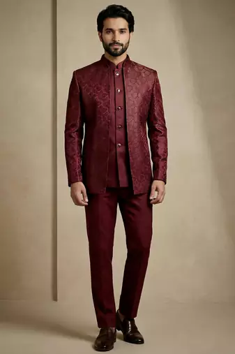 Dark maroon premium designer festive wear indo western set