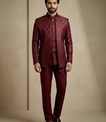 Dark maroon premium designer festive wear indo western set