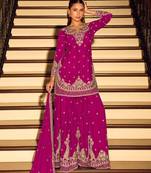 Rani pink chinon free size stitched suit with embroidery beats work