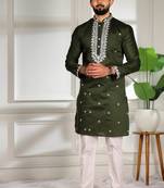 Mahendi color stylish cotton fabric ethnic traditional rich kurta payjama for men