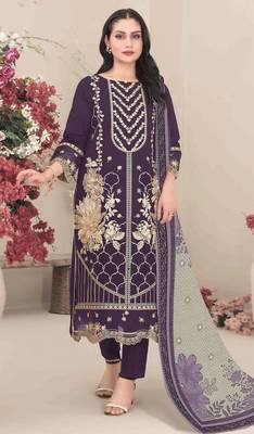 Violet fox georgette suit with embroidered khatli  1