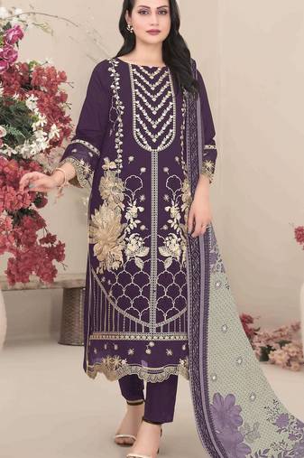 Violet fox georgette semi stitched suit with embroidery & khatli work