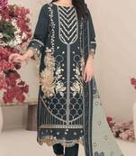 Navy fox georgette semi stitched suit with embroidery & khatli work