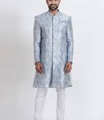 blue jacquard silk premium designer festive wear indo western set