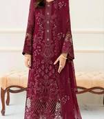 Maroon fox georgette semi stitched suit with embroidery & khatli work