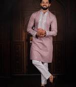 Pink color stylish cotton fabric ethnic traditional rich kurta payjama for men