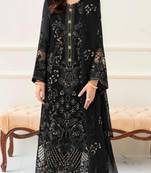 Black fox georgette semi stitched suit with embroidery & khatli work
