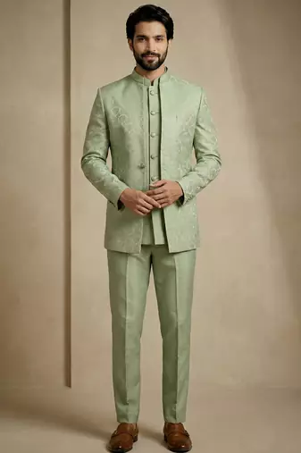 Olive premium designer festive wear indo western set