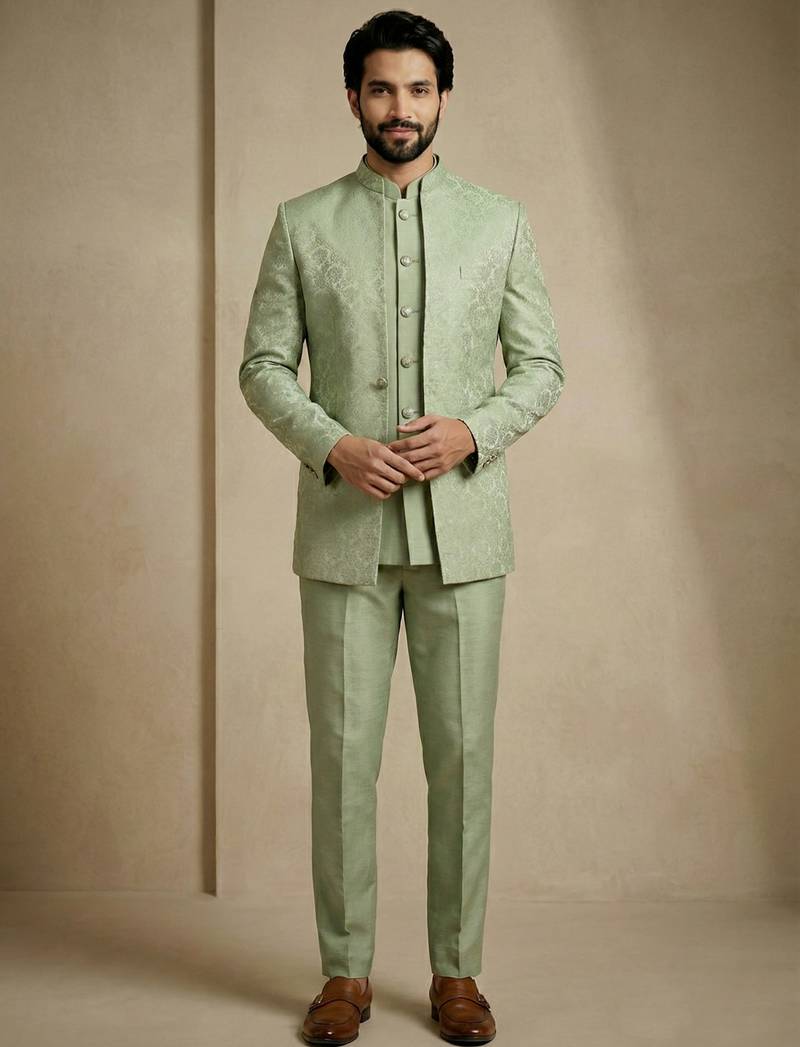 Olive premium designer festive wear indo western set