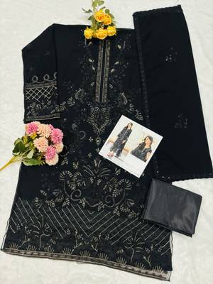 Black fox georgette suit with embroidered khatli  2