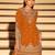 Orange chinon free size stitched suit with embroidery beats work