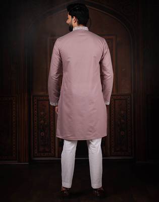 Pink color stylish cotton fabric ethnic traditional rich kurta payjama for men 2