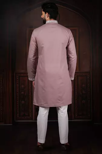 Pink color stylish cotton fabric ethnic traditional rich kurta payjama for men