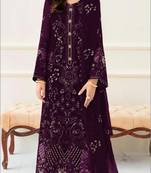 Purple fox georgette semi stitched suit with embroidery & khatli work