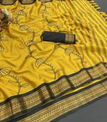 Mustard blended cotton embroidered zari work saree with blouse