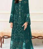 Teal green fox georgette semi stitched suit with embroidery & khatli work
