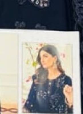 Navy fox georgette suit with embroidered khatli  2
