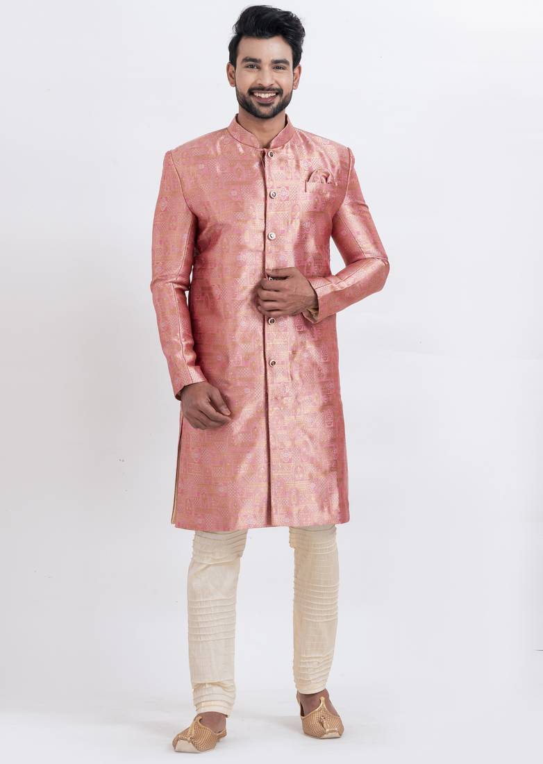 Multi jacquard silk premium designer festive wear indo western set