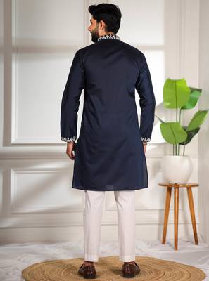 Blue color stylish cotton fabric ethnic traditional rich kurta payjama for men 2