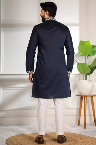 Blue color stylish cotton fabric ethnic traditional rich kurta payjama for men