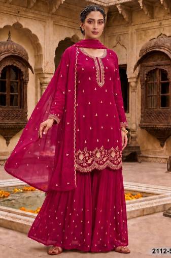 Red fox georgette semi stitched suit with embroidery & sequence work