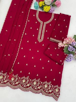 Red fox georgette suit with embroidered sequin  2