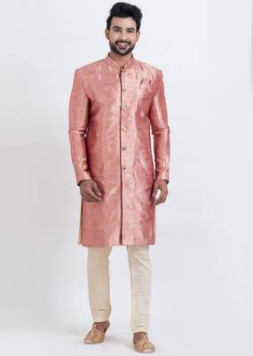 Multi jacquard silk premium designer festive wear indo western set 4
