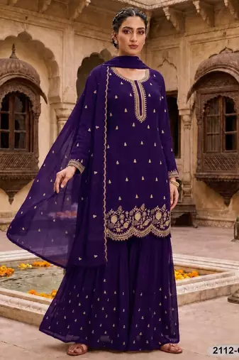 Violet fox georgette semi stitched suit with embroidery & sequence work