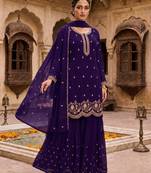 Violet fox georgette semi stitched suit with embroidery & sequence work