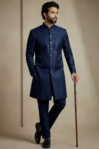 Navy blue donier jacquard premium designer festive wear indo western set