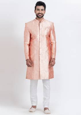 Multi jacquard silk premium designer festive wear indo western set 1