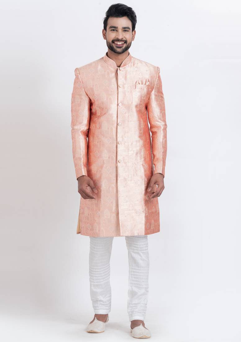 Multi jacquard silk premium designer festive wear indo western set