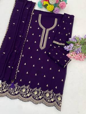Violet fox georgette suit with embroidered sequin  2