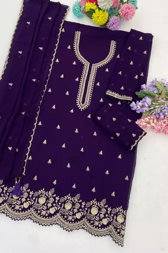 Violet fox georgette suit with embroidered sequin 