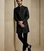 Black donier jacquard premium designer festive wear indo western set