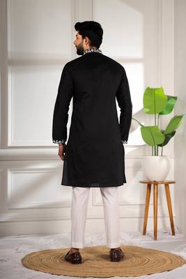 Black color stylish cotton fabric ethnic traditional rich kurta payjama for men 2