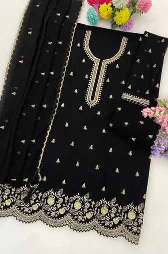 Black fox georgette suit with embroidered sequin 