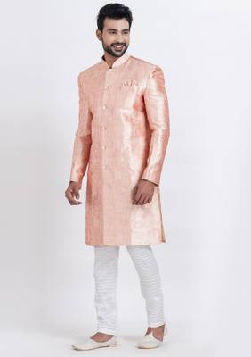 Multi jacquard silk premium designer festive wear indo western set 4