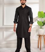 Black color cotton satin fabric beautiful solid festive special kurta payjama