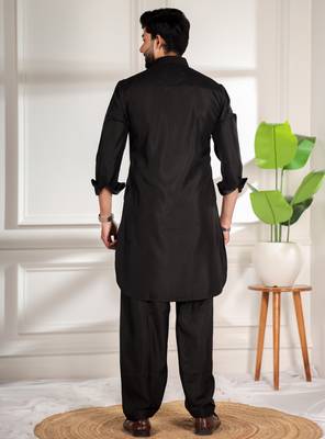 Black color cotton satin fabric beautiful solid festive special kurta payjama 2