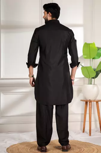 Black color cotton satin fabric beautiful solid festive special kurta payjama