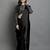 Black satin plain zari work saree with blouse