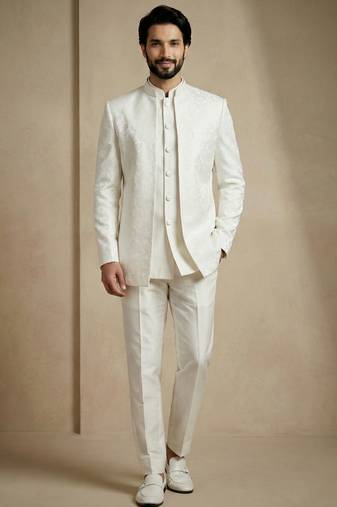 White premium designer festive wear indo western set