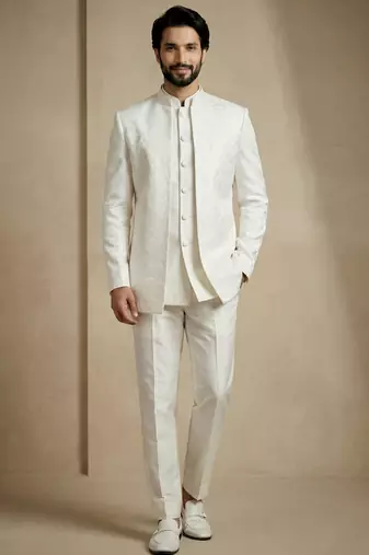 White premium designer festive wear indo western set